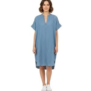 Everlane Dress Womens 6 Blue Chambray Short Sleeve Henley Shift Pockets